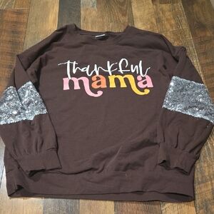 Brown Kids Sweatshirt with Thankful Mama Print